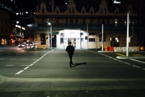 Pedestrian walking to freeway