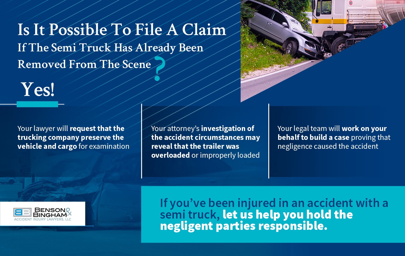 Infographic That Shows If It Is Possible To File a Personal Injury Claim If The Semi Truck Has Already Been Removed From The Accident Scene