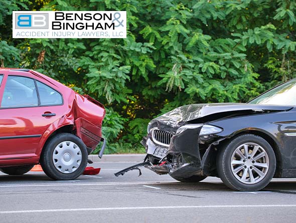 Two cars after a collision, representing a potential case for a Las Vegas car accident attorney.