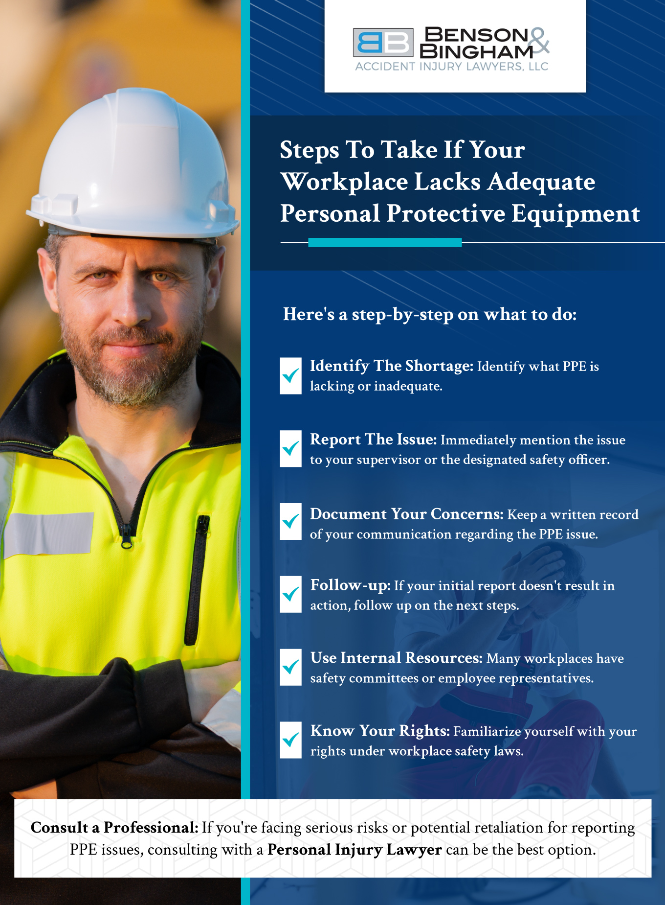Infographic that explains the Steps To Take If Your Workplace Lacks Adequate Personal Protective Equipment