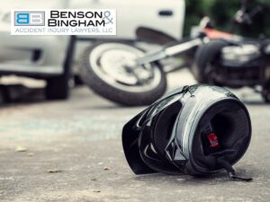 Motorcycle accident in Las Vegas with helmet and motorcycle in the background