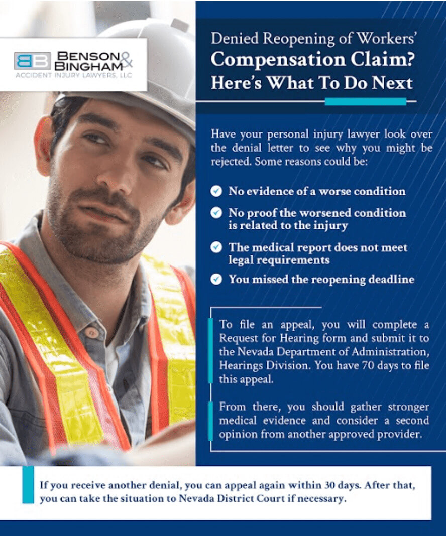 infography about what to do when Reopening of Workers’ Compensation Claim is denied0