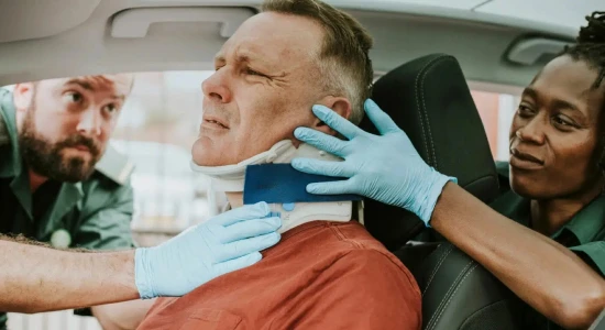 Man with injured neck in car wreck