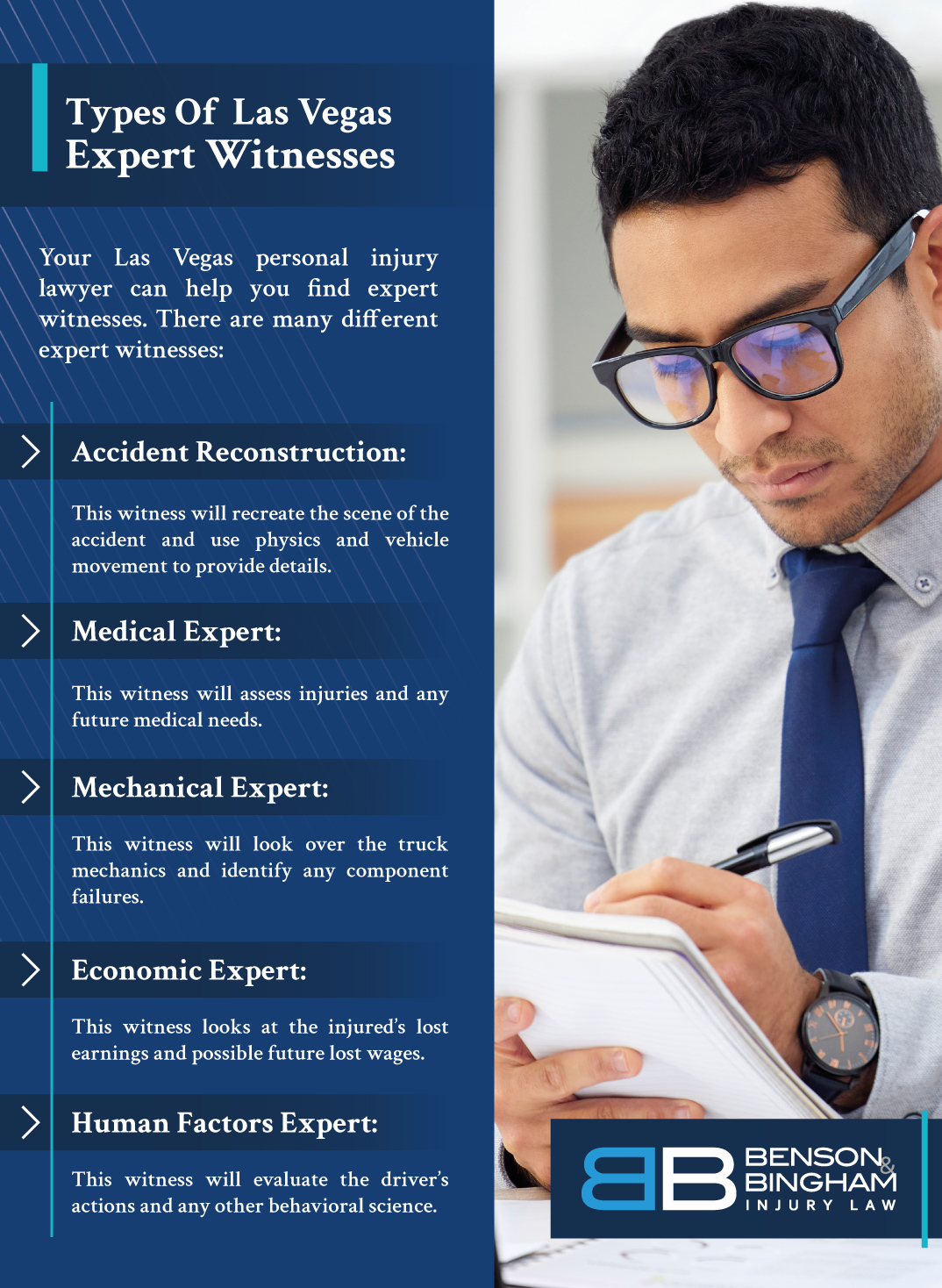 An infographic that explains the Types Of Las Vegas Expert Witnesses