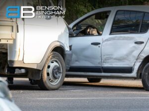 Side-impact collision showing vehicle damage after a Truck Accident