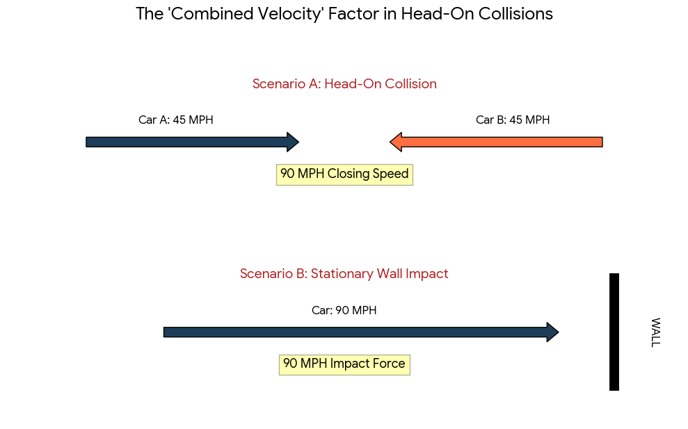 Force Diagram: The Combined Velocity Factor In Head-On Collisions